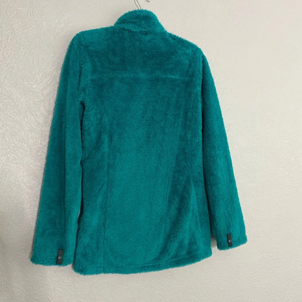The north face teal green fuzzy soft fleece faux Sherpa zip up jacket s - Picture 6 of 15